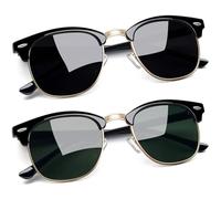 Joopin Semi-Rimless Polarized Sunglasses Man, UV400 Protection Classic Horn Rimmed Sun Glasses for Men Women (Brilliant Black+Olive)
