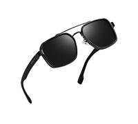 Joopin Square Aviation Sunglasses for Men Retro Sun Glasses Polarised UV400 Protection Double Bridge Shades (Black)