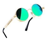 Joopin Steampunk Small Round Sunglasses, Retro Vintage 90s Hiphop Style Circle Polarised Mirrored Lens Metal Frame Sunglasses for Men Women UV400 Protection