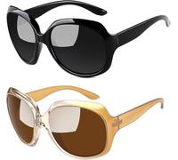 Joopin Trendy Oversized Sunglasses Polarised, Retro Big Shades for Women, Designer Bold Ladies Sun Glasses (Black + Champagne Brown)