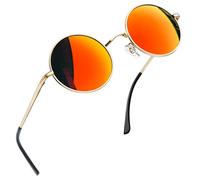 Joopin Vintage Lennon Round Sunglasses Man Polarised UV400 Protection Metal Frame Retro Circle Mirrored Sunglasses Orange