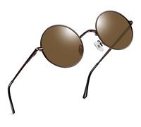 Joopin Vintage Lennon Round Sunglasses Man - Polarised UV400 Protection Metal Frame Retro Circle Small Sunglasses for Women and Men (Brown)