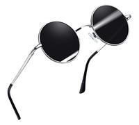 Joopin Vintage Lennon Round Sunglasses Man - Polarised UV400 Protection Metal Frame Retro Circle Sunglasses for Women and Men (Silver Black)