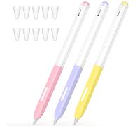 JOOSKO 3 Pack Pencil Case Compatible with Apple Pencil 2nd Generation Case, Translucent Silicone Case, [with 10 Silicone Tip Cover] for Apple Pencil 2nd Generation (Light Yellow, Pink, Purple)