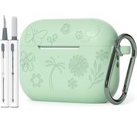 JOOSKO Floral Engraved Silicone Case for AirPods Pro 3 case,with Cleaner Kit&Keychain,Soft Shockproof Case for AirPods Pro 3,Flower Butterfly Design for Women Girls (Matcha Green)