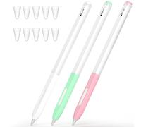 JOOSKO Pencil Case Compatible With Apple Pencil 2nd Generation Case, 3 Pack Silicone Translucent Two-Tone Pencil Case, [With 10 Silicone Tip Cover]for Apple Pencil 2nd Generation. (White, Mint , Pink)
