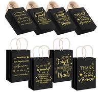 Joottuan 40 Pcs Back to School Employee Appreciation Gifts Bags Thank You Paper Bags Black Inspirational Gift Bags with Handle for Team Staff Coworkers Colleague Teacher