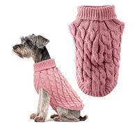 JOOTUEPO 1 Pack Pink Dog Jumpers Knitted Turtleneck, Warm Winter Dachshund Jumper Cute, Warm Puppy Sweater, Apparel Puppy Twist Striped Vest Dog Clothes for Dogs Cats
