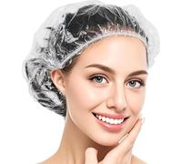 JOOTUEPO 100 Pcs Shower Caps Disposable, Waterproof Thick Shower Hat, 42CM Plastic Elastic Hair Bath Cap for Home Use/Hotel/Spa/and Hair Salon