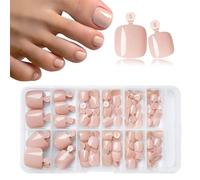 JOOTUEPO 120 Pcs Nude Color Squeeze Toenails, Artificial Toenails with Adhesive Tabs, Short Fake Toenails Sticker Toe Nail Art Full Cover