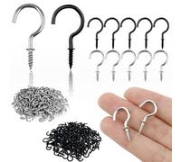 JOOTUEPO 120 Pieces 1/2 Inch Cup Hooks Mini Ceiling Screw Hooks for Hanging Plants, Christmas Decor, Cups (Silver, Black)