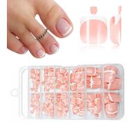 JOOTUEPO 120pcs French Tip Toe Nails, 12 Sizes Short Square False Toenails Kit, Glossy Full Cover Acrylic False Toe Nails, Press on Toes Nails French Tip, For Women Girls Nail Art DIY Gift