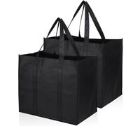 JOOTUEPO 2 Pack Black Reusable Grocery Bags Shopping Bag Tote Bag with Handles, Foldable Washable Stands Upright Reinforced Bag Hold Extra Large & Durable Shopper Bags for Daily Life, Picnic, Camping