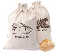 JOOTUEPO 2 Pack Linen Bread Bag, Bread Bags for Homemade Bread/Keep Bread Fresh, Unbleached & Reusable Bread Storage, Food Storage Bag, Linen Eco Bread Storage Bags, 29 x 44cm