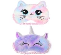 JOOTUEPO 2 Pcs Cute Animal Sleeping Eye Shade Night Eyeshade, Soft Plush Blindfold Eye Cover for Girls Boys Travel Nap Party Supplies