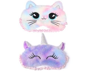 JOOTUEPO 2 Pcs Cute Animal Sleeping Eye Shade Night Eyeshade, Soft Plush Blindfold Eye Cover for Girls Boys Travel Nap Party Supplies