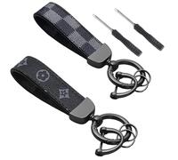 JOOTUEPO 2 PCS Genuine Leather Car Keychain, Universal Key Fob Keychain Leather Key Chain Holder, with Anti-lost D-ring, 360 Degree Rotatable, Black Car Keyring for Men and Women