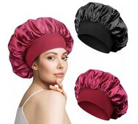 JOOTUEPO 2 pcs Silk Hair Wrap Sleeping, Bonnet Satin Bonnet, Night Caps with Wide Elastic Band, Hair Care Sleeping Head Cover Elastic Hat Curly