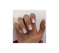 JOOTUEPO 24pcs French False Nails, White and Pink Solid Short False Nails Square Pattern, Gradient Acrylic Full Cover Stick on Nail for Petite Hands Women Girls Nail Art Accessories