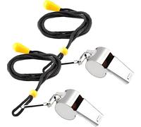 JOOTUEPO 2Pcs Stainless Steel Whistle, Metal Coach Whistle with Lanyard, Sports Referee, Loud Crisp Sound, for Outdoor Activities/Referees/Coaches/Lifeguards/Soccer