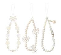 JOOTUEPO 3 Pack Phone Charm, Beaded Phone Bracelet Strap, Crystal Butterfly Flower Pearl, Acrylic Beaded Charm Wrist Strap Handmade Mobile, Cute Phones Charms for Women Anti-Lost Lanyard