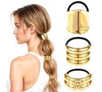JOOTUEPO 3 PCS Metal Hair Ties for Thick Hair Ponytail Hair Cuff Gold Hair Ties Hair Cuff Wrap Hair Elastic Hairs Ties for Women Long Hairs Ponytail Holder Gold Hair Accessories