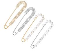 JOOTUEPO 4 PCS Decorative Brooch Pins, Large Rhinestone Safety Pin, Elegant Kilt Pins, Gold Silver Shawl Clips, Vintage Faux Crystal Pearl Metal Pin, Decorative Clips for Clothing, Hats, Shawl