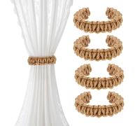 JOOTUEPO 4PCS Braided Curtain Tie backs - boho curtain tiebacks for Drapes - Handmade Lightweight Decorative Holders for Home/Office/Living Room/Bedroom