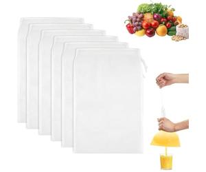 JOOTUEPO 6 PCS Drawstring Filter Bags, 20 x 30cm Juice Strainer Bag, Washable Nylon Strainer Bag, Reusable Fine Mesh Straining Bags, for Cooking/Yogurt/Nut Milk/Food Straining