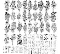 JOOTUEPO 60 Sheets Temporary Tattoos for Women Girls, Black Sexy Flowers Butterfly Waterproof Fake Tattoos, Semi Permanent Temporary Stickers for Makeup Accessories Decorations