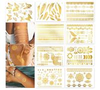 JOOTUEPO 9 Sheets Gold Tattoos Flash Metallic Golden Festival Butterfly Glitter Fake Tattoos Sticker for Women Girls Mandala Flower Lace Glitter Fake tattoos Festival Tattoo Stickers Waterproof Body