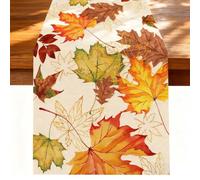 JOOTUEPO Autumn Table Runner, Fall Thanksgiving Dining Table Cloth Maple Leaf Print Tablecloth, Orange Autumnal Centerpiece Decorations Fabric Home Decor for Thanksgiving Halloween Christmas
