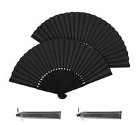 JOOTUEPO Black Folding Hand Fan, 2 Pack Black Silk Fabric Hand Fans, Folding Hand Fan Handheld Fan for Wedding, Handheld/Folding, for Wedding/Preference/Performance/Dancing/Home Decoration