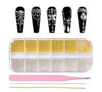 JOOTUEPO caviar beads for nails, 3D Nail Art Charms, Teenitor Nail Rhinestones Nail Art Tools, Nail Art Studs, with nail tweezers / Stainless Steel, for Acrylic Nail Decorations