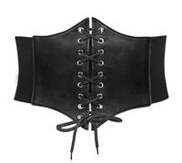JOOTUEPO Corset Belt Women's Lace-up Corset Elastic Waist Belt Tied Waspie Wide Belts Waist Leather Dress Halloween Costume, Black