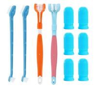 JOOTUEPO Dog Toothbrush Set, 2 Pack Triple Heads Dog Toothbrushes with 2 Dual-Dead Toothbrush and 6 Pet Finger Toothbrushes, Multi-Angle Dental Teeth Cleaning Products for Small Medium and Large Pets