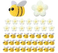 JOOTUEPO Felt Bees for Crafts and Crocheted Flowers Set, 40 Pcs Wool Bee Decorations Plush Knitted Flowers, Wool Bee Plush Decor for DIY Craft Decoration Party Favors