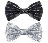 JOOTUEPO Glitter Bow Tie Sparkling, 2 Pack Sequin Bowtie and Adjustable Strap Buckle Shiny Glittering Pre-tied Bow tie for Men Bachelor Dance Hen Night Party Carnival Christmas Fancy Dress Stage Show