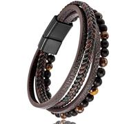 JOOTUEPO Mens Bracelet, Men's Genuine Leather Tiger's Eye Bracelet, Leather Multi-Layer Stone Beads Magnetic, Surfer Man Wristband Male UK Jewellery Boyfriend Dad Son Brother Tiger Eye