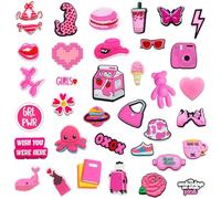 JOOTUEPO Shoe Charms Decoration, Accessories for Clogs, 35 Pcs Pink PVC Shoe Charms Decoration Accessories DIY Shoe Decorations for Kids Adults Teens Birthday Party