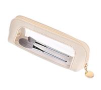 JOOTUEPO Small Clear Makeup Bag, Portable Transparent Waterproof Cosmetic Organizer Pouch,White PU Leather Travel Makeup Brush Case with Zipper for Women Home Travel Office Cosmetic Storage