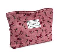 JOOTUEPO Small Floral Canvas Cosmetic Bags, Rose Flower Printing Corduroy Toiletry Bags, Multifunctional Cotton Makeup Bag with Metal Zipper, Portable Travel Cosmetic Bag for Women Girls