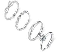 JOOTUEPO Sterling Silver Ring for Women, 4PCS Thin Stackable Rings Cubic Zirconia Thumb Ring Set Plated Wedding Stacking Rings Sets For Women Jewellery