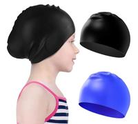 JOOTUEPO Swimming Cap Waterproof, 2 Pcs Silicone Swim Hats Unisex, Comfortable Light Swimming Hat, Stretchable and Anti Slip Swim Cap, Swimming Caps for Kids Girls Boys and Adult Teenager