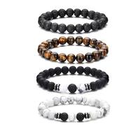 JOOTUEPO Tiger Eye Bracelet For Men 8MM Mens Beaded Bracelet Natural Stone Beads bracelet Set Adjustable Black Crystal Beaded bracelet for Men Father Boyfriend Brother Gifts