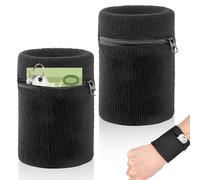 JOOTUEPO Wrist Band Wallets, 2 Pcs Running Key Holder with Zipper, Sweatbands Wrist Men Women, Sports Wrist Pouch, Sweat Bands Wristbands Pocket Wallets for Running, Travel, Gym, Basketball, Tennis