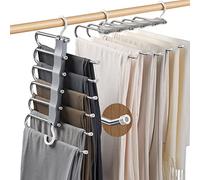 JOOVCC 2 Pack Trouser Hangers Space Saving,6 in 1 Space Saving Hangers for Wardrobes,Pants Hangers Non-Slip Closet Organizer for Scarfs Jeans Clothes Trousers Towels (Grey).
