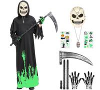 Joozmui Halloween Costumes Grim Reaper Costume Kids Boys Glow In The Dark Halloween Costumes for Kids Boys (11-14 Years)