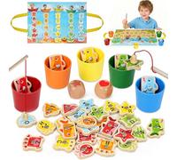 Joozmui Montessori Toys for 2 3 Years Boys Girls, Wooden Fishing Game Toddler Toys Montessori Early Development & Activity Toys Educational Toys for 2 3 Year Olds Color Sorting Sensory Toy