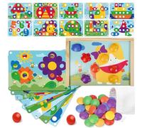 Joozmui Montessori Wooden Colour Matching Puzzle Toys for 2 3 Years Boys Girls, Montessori Wooden Pegboard Button Game for Boys Girls Toddler Toys Age 2 3 Educational Learning Toy